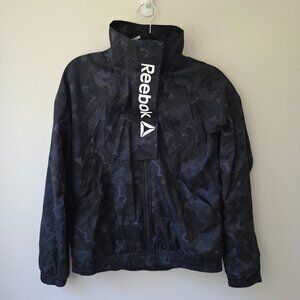 REEBOK Camouflage Track Jacket | Small | Mesh Lined Black Pockets Stand Collar